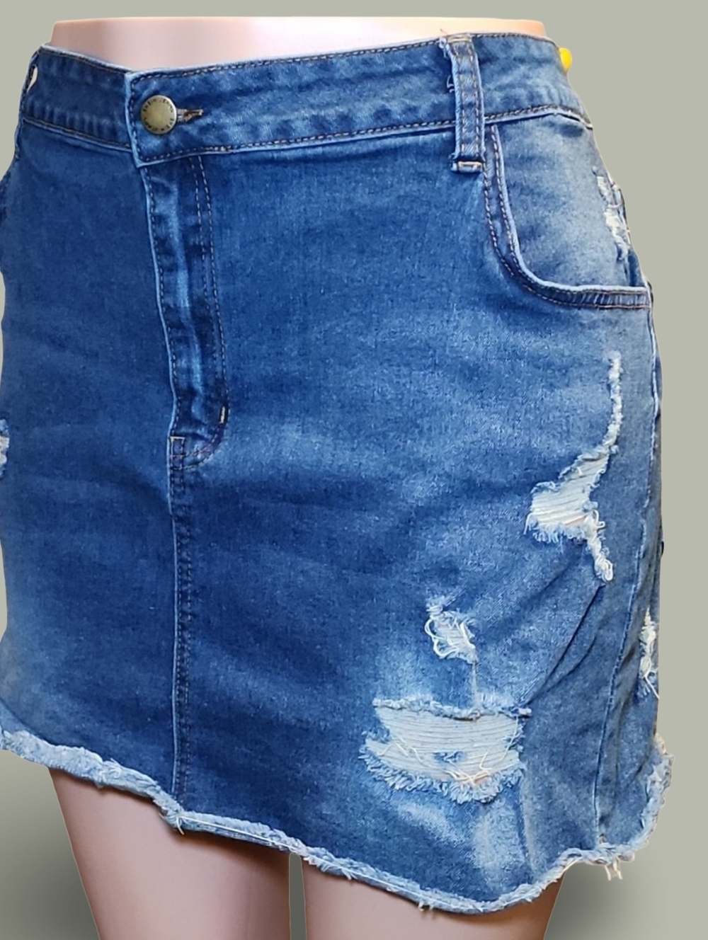 Distressed Denim Mini Skirt Blue Raw Hem Plus Size 3X Festival Punk Grunge Rave - Picture 2 of 8